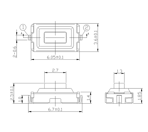 兩貼片包腳輕觸開(kāi)關(guān)